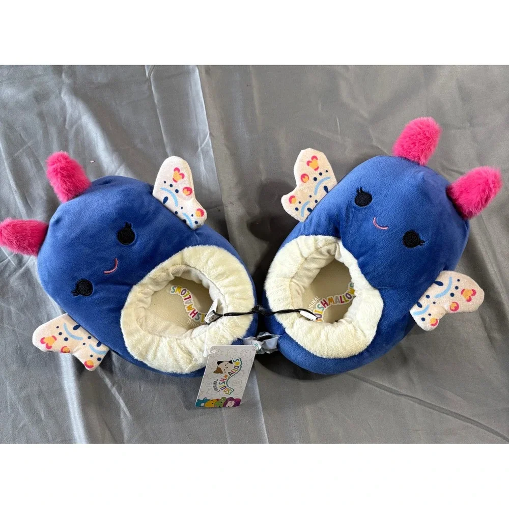 Squishmallows Feodora the Caticorn Blue Plush Slippers Kid Size 2/3 New with Tag
